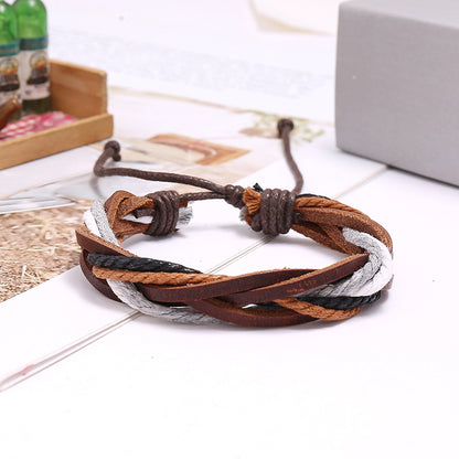 Women's Cowhide Handmade Weave Vintage Color Couple Bracelets