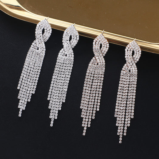 Cross Long Fringe Bridal Wedding Stage Earrings