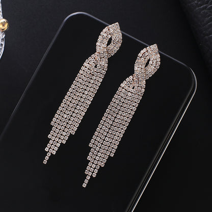 Cross Long Fringe Bridal Wedding Stage Earrings