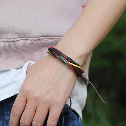 Women's Cowhide Handmade Weave Vintage Color Couple Bracelets