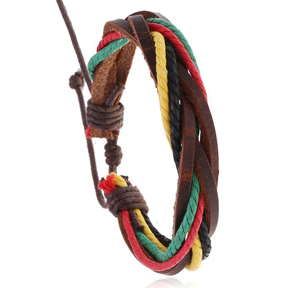 Women's Cowhide Handmade Weave Vintage Color Couple Bracelets