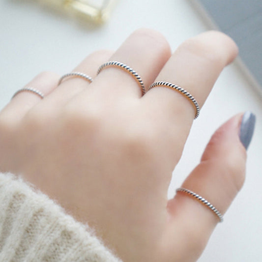 Korean Style Retro Line Twist Sterling Sier Rings