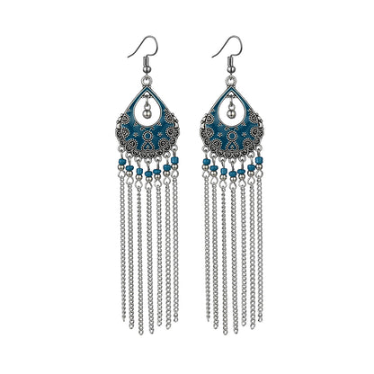 Bohemian Ethnic Style Long Chain Crystal Earrings