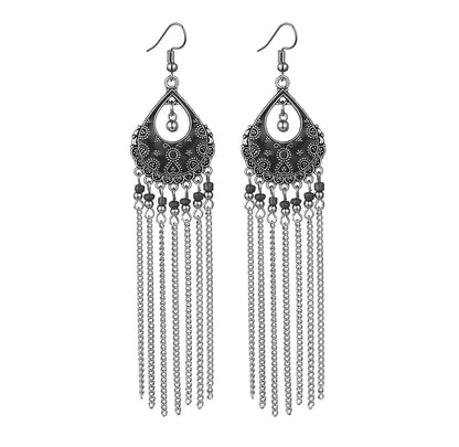 Bohemian Ethnic Style Long Chain Crystal Earrings