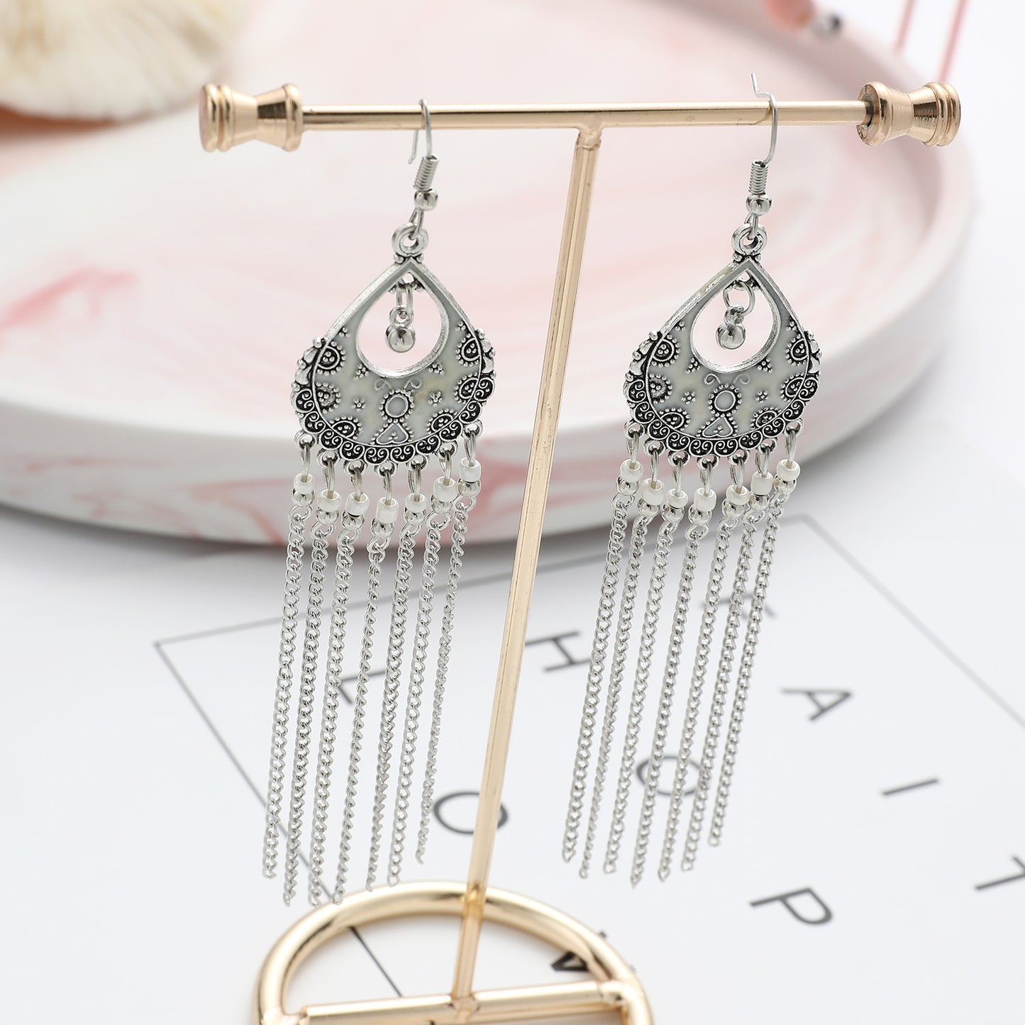 Bohemian Ethnic Style Long Chain Crystal Earrings