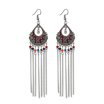 Bohemian Ethnic Style Long Chain Crystal Earrings