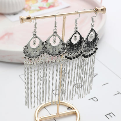 Bohemian Ethnic Style Long Chain Crystal Earrings