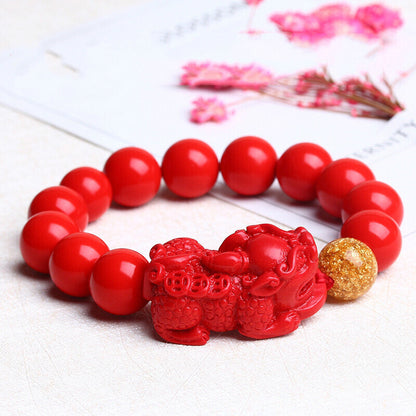 Women's & Men's Cinnabar Powder Pressed Double With Gold Bracelets