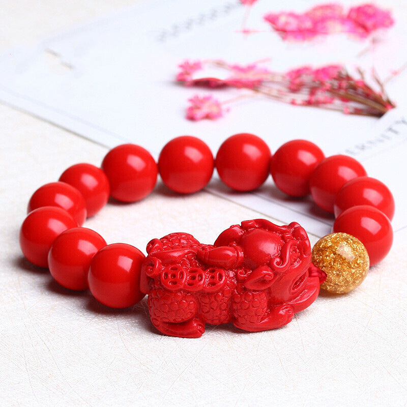 Women's & Men's Cinnabar Powder Pressed Double With Gold Bracelets