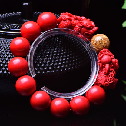 Women's & Men's Cinnabar Powder Pressed Double With Gold Bracelets