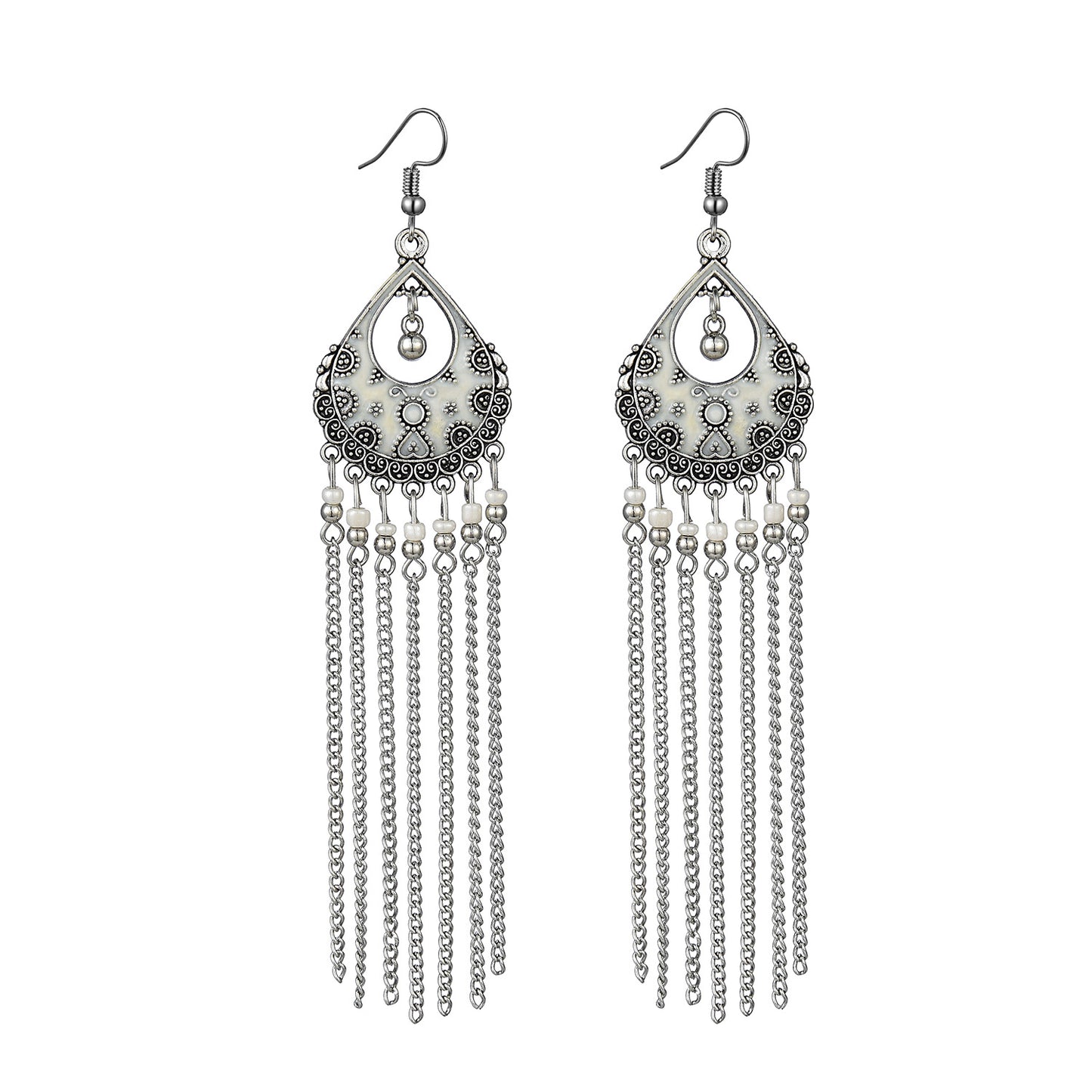 Bohemian Ethnic Style Long Chain Crystal Earrings