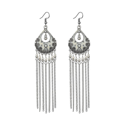 Bohemian Ethnic Style Long Chain Crystal Earrings