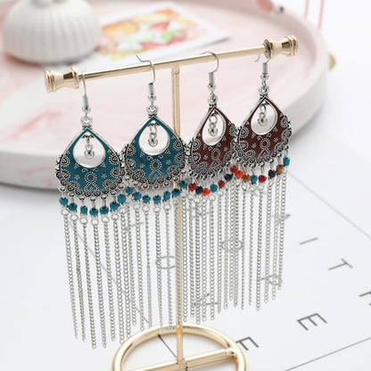 Bohemian Ethnic Style Long Chain Crystal Earrings