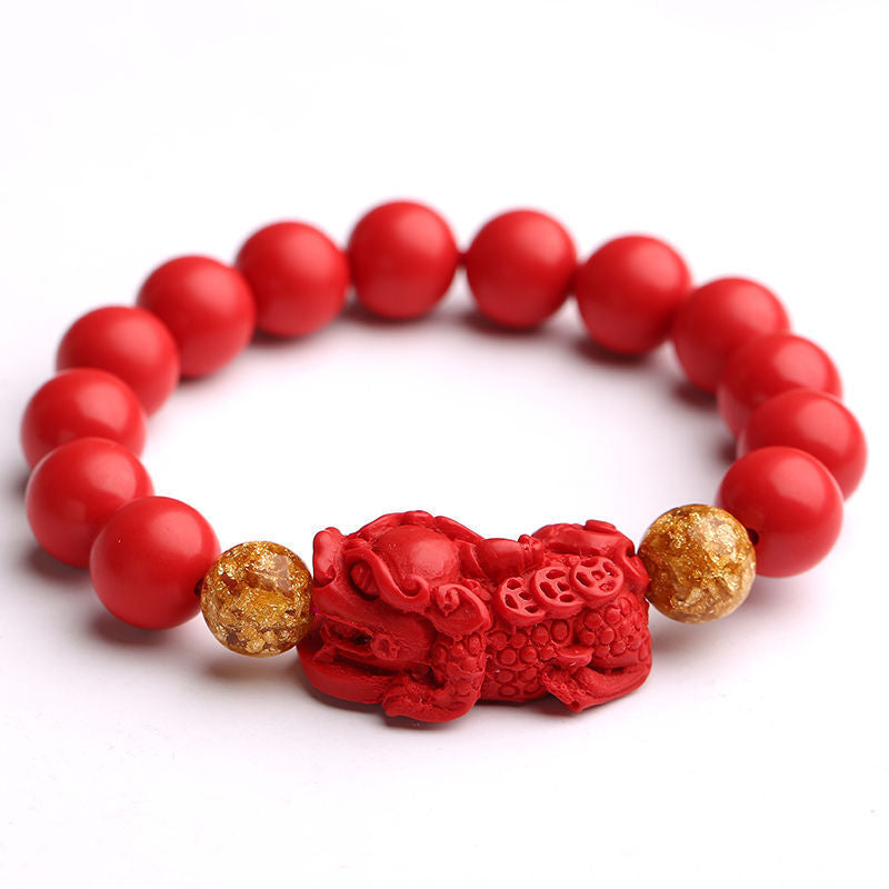 Women's & Men's Cinnabar Powder Pressed Double With Gold Bracelets