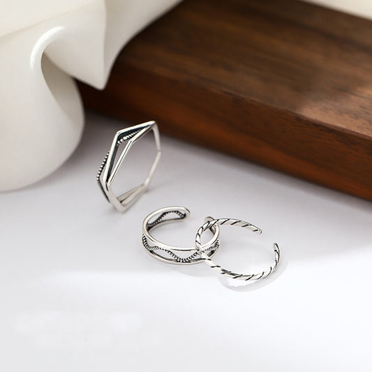 Women's Simple Retro Cold Wind Thread Wave Rings