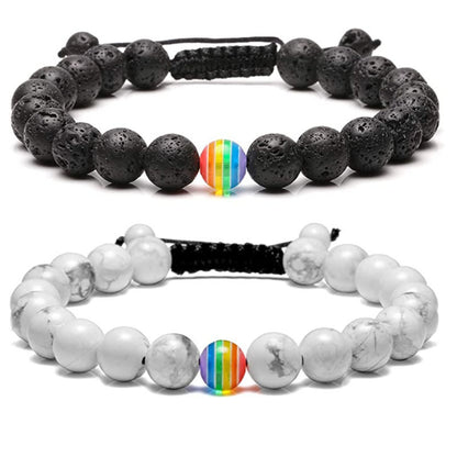 White Turquoise Beaded Rainbow Couple Tigereye Bracelets