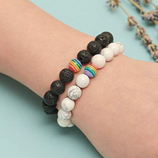 White Turquoise Beaded Rainbow Couple Tigereye Bracelets