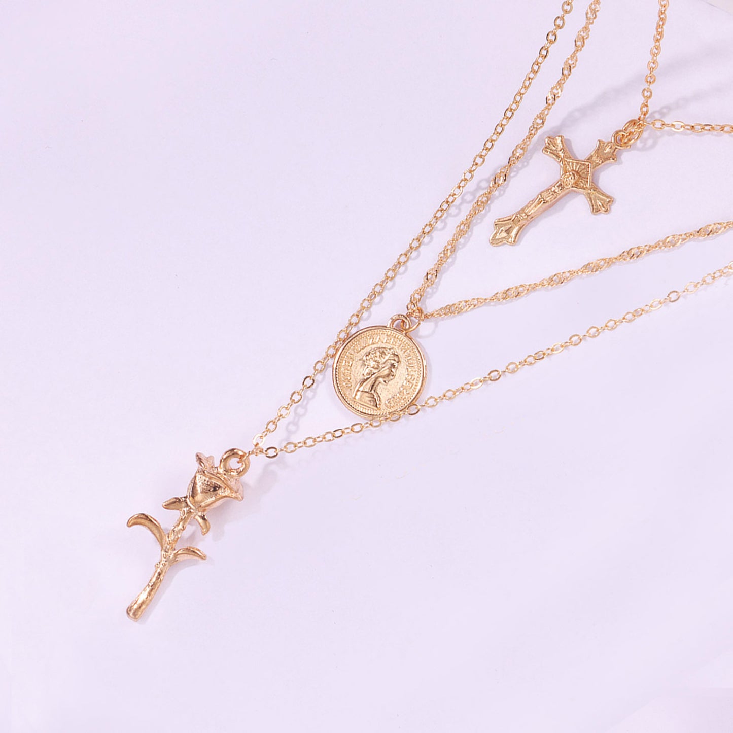 Fashion Cross Queen Head Female Temperament Necklaces