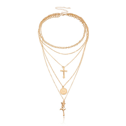 Fashion Cross Queen Head Female Temperament Necklaces