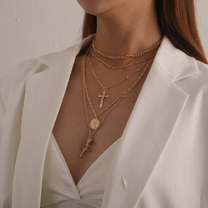 Fashion Cross Queen Head Female Temperament Necklaces