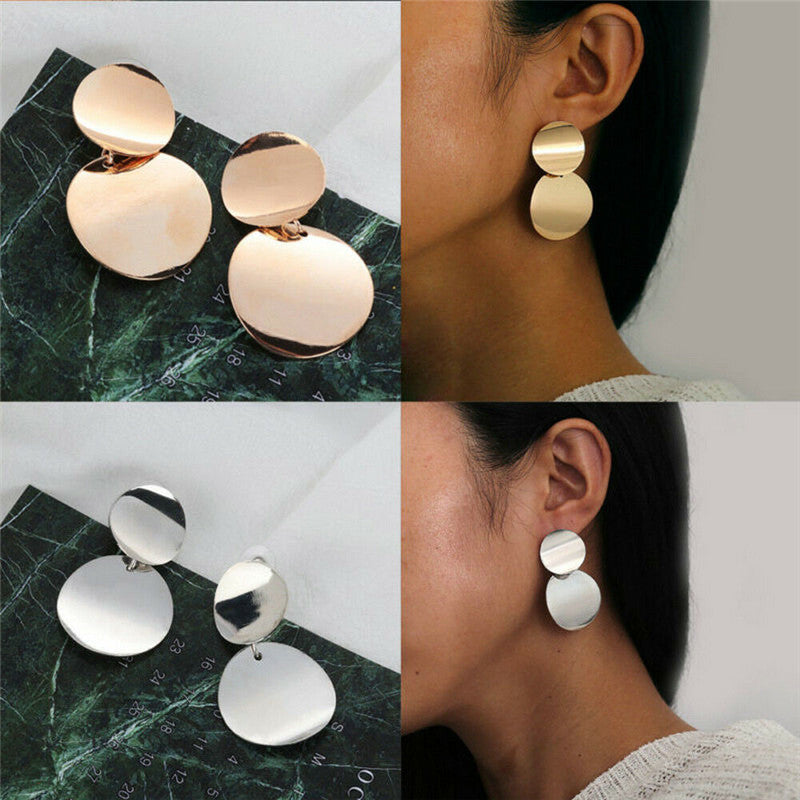 Women's Retro Metal Wafer Ear Geometric Round Earrings
