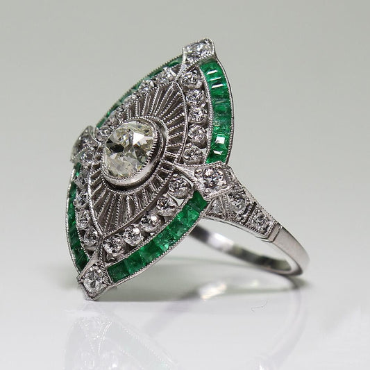 Fashion Emerald Micro Inlaid Zircon Engagement Rings