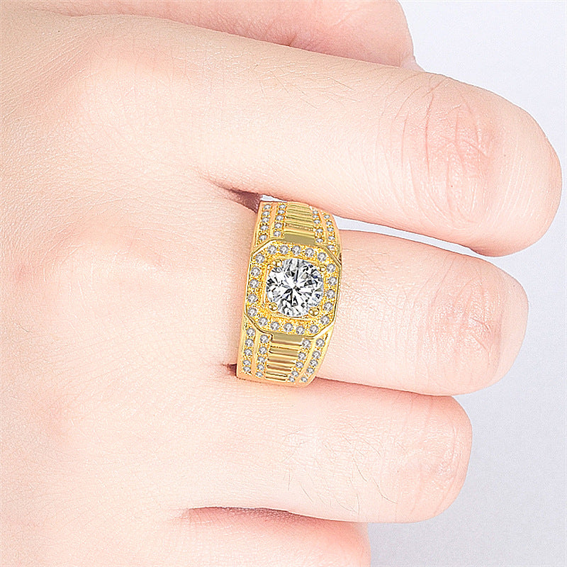 Plated Domineering Full Diamond Business Man's Rings