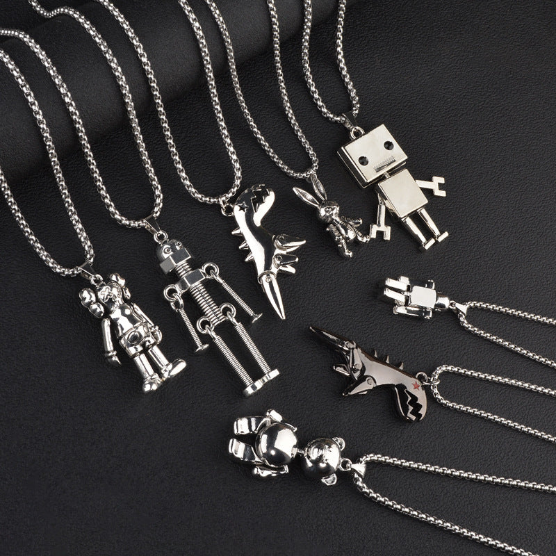 Women's & Men's Cartoon Cute Bear Dinosaur Robot Long Titanium Steel Activity Necklaces