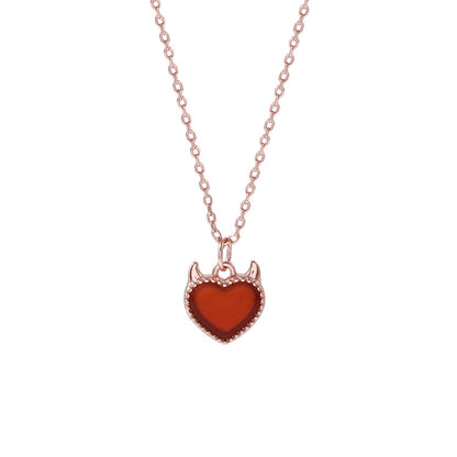 Women's Sier Small Exquisite Fashion Heart Red Agate Jewelry Necklaces