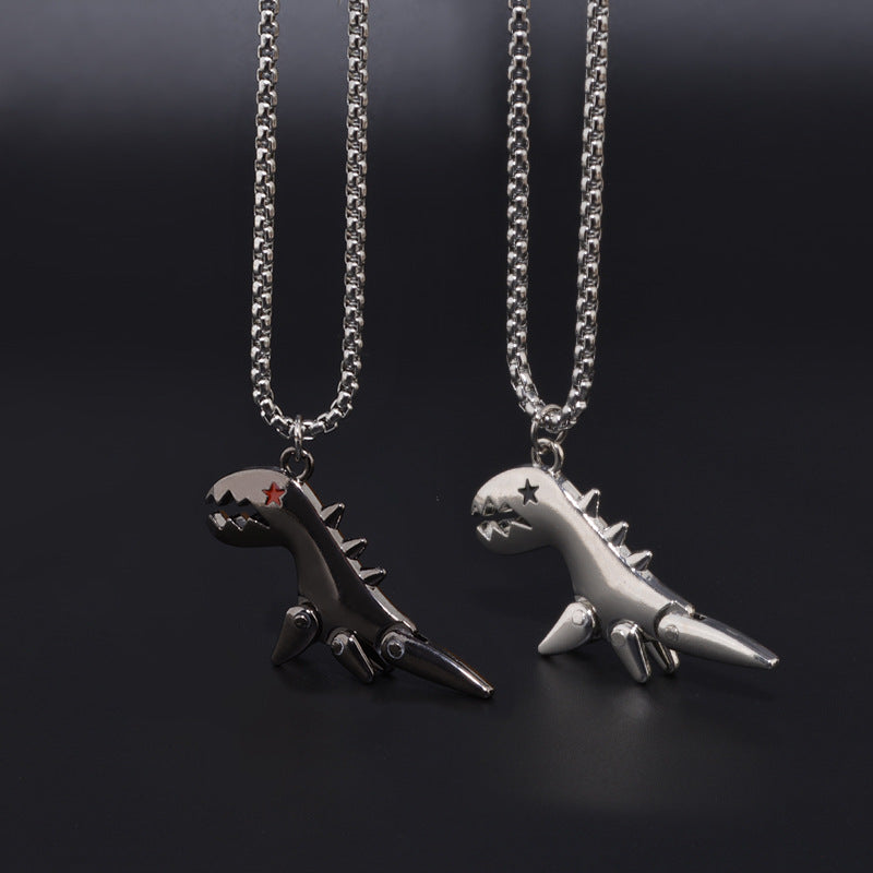 Women's & Men's Cartoon Cute Bear Dinosaur Robot Long Titanium Steel Activity Necklaces