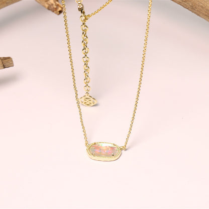 Series Elegant Brass Oval Geometric Colored Necklaces