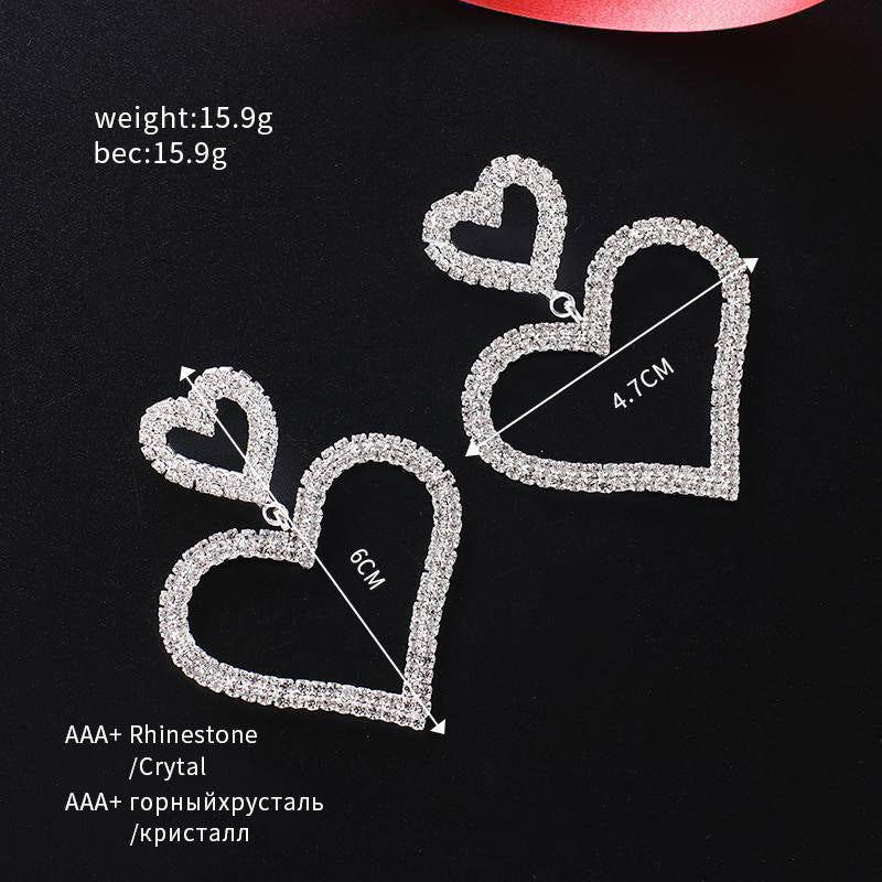 Heart Shape Rhinestone Claw Chain Peach Rings