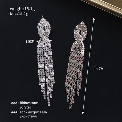 Cross Long Fringe Bridal Wedding Stage Earrings