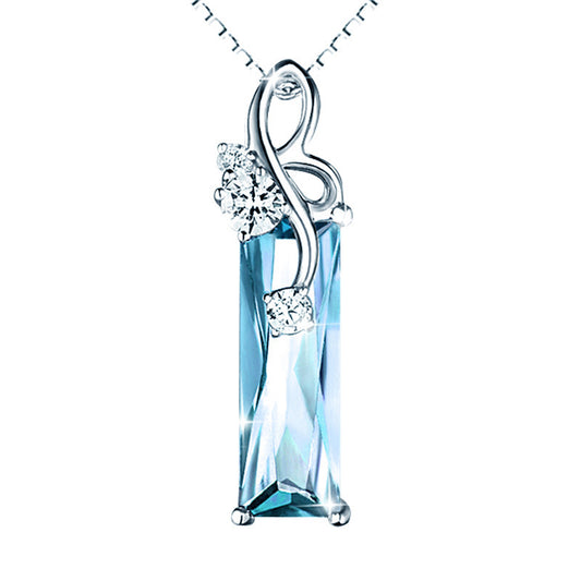 Women's Crystal Aquamarine Diamond Vintage Sier Plated Pendants