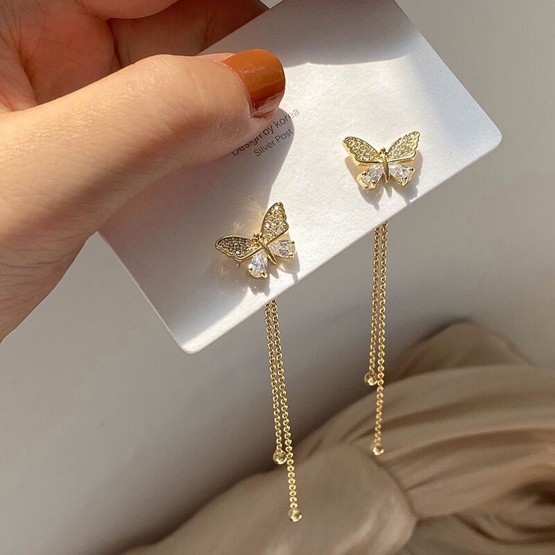 Butterfly Two Simple Style Long Tassel Earrings