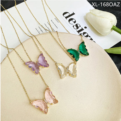 Sier Needle Summer Transparent Purple Butterfly Necklaces