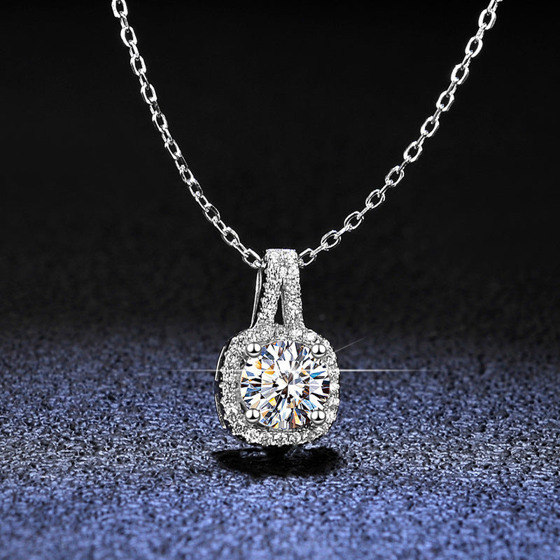 Women's Sier Karat Moissanite Home Square Bag Necklaces