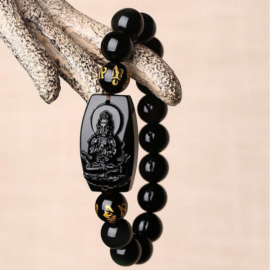 Zodiac Imitation Obsidian Buddha Lucky Eight Bracelets