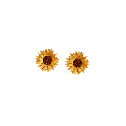 Sunflower Imitation Crystal Teeth Sier Needle Ear Exquisite Temperament Earrings