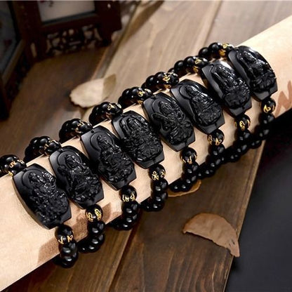 Zodiac Imitation Obsidian Buddha Lucky Eight Bracelets