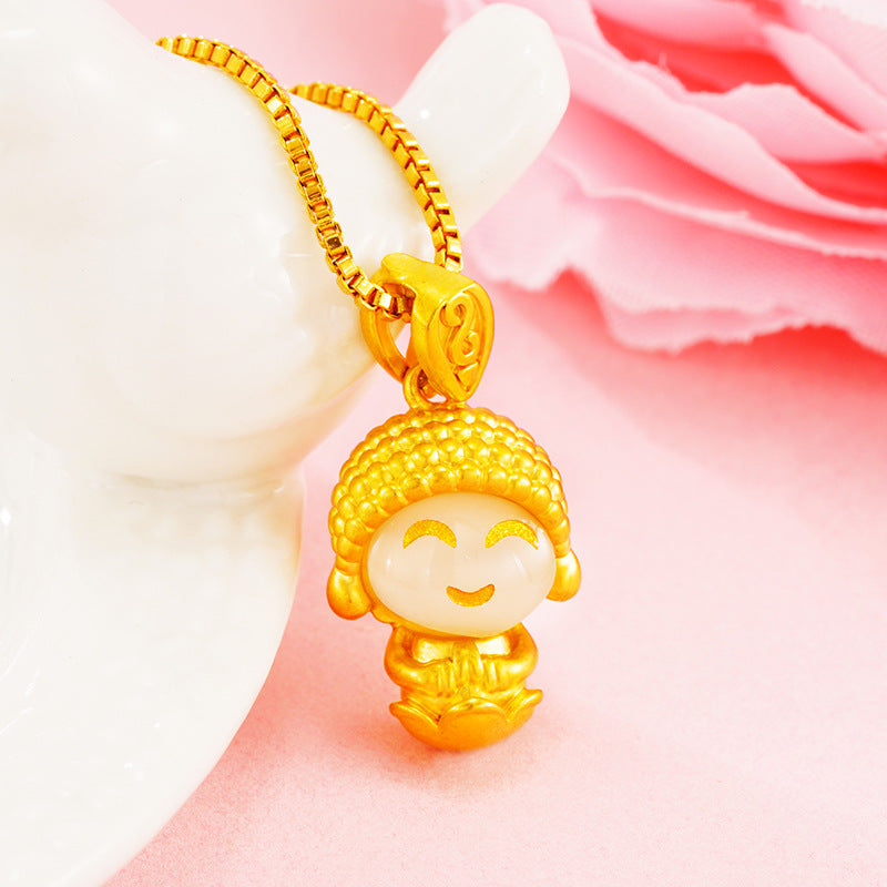 Hard Pure Gold Little Buddha Jade Female Temperament Inlaid Pendants