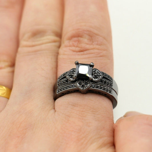 Accessories Popular Double Row Black Diamond Rings
