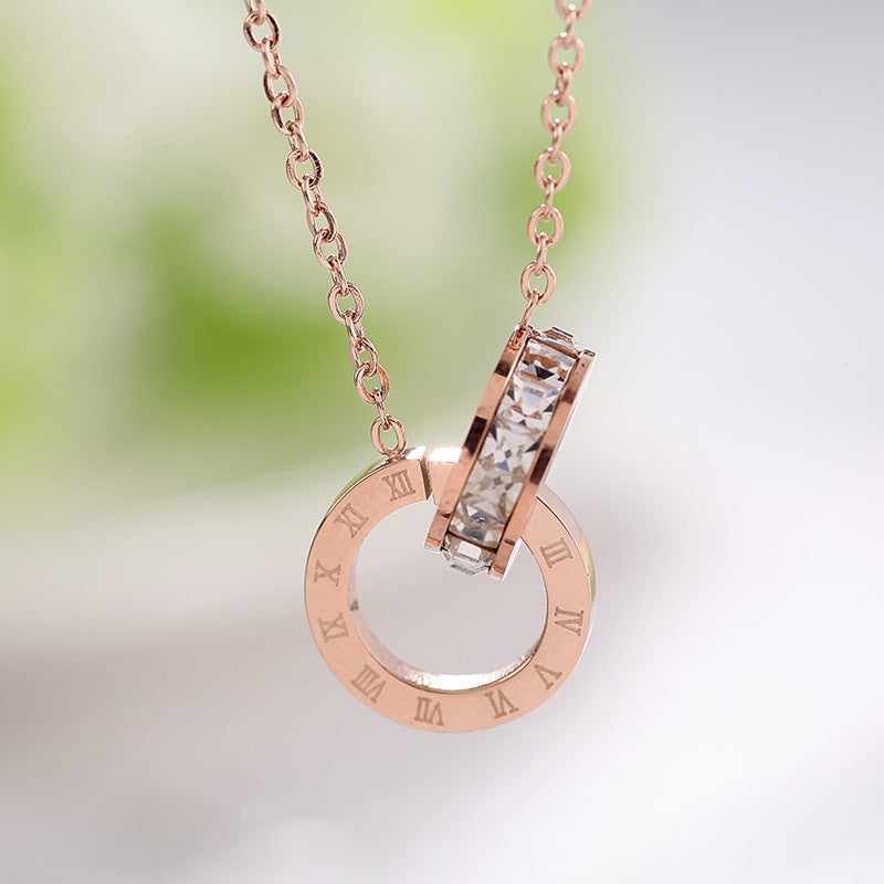 Artistic Roman Digital Diamond Titanium Steel Necklaces