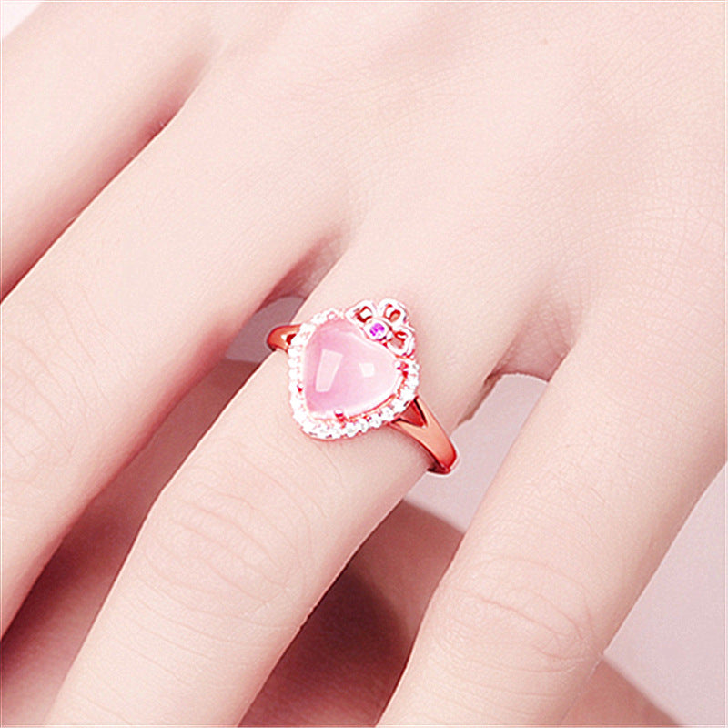 Love Crown Pink Crystal Style Light Extravagant Heart Rings