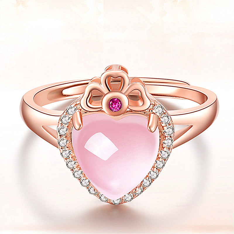 Love Crown Pink Crystal Style Light Extravagant Heart Rings