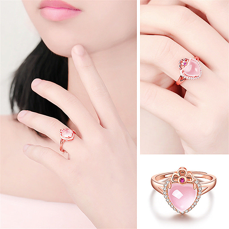 Love Crown Pink Crystal Style Light Extravagant Heart Rings