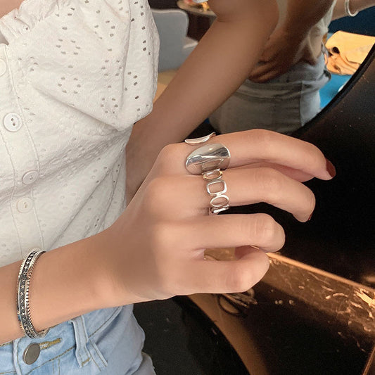 Female Vintage Thai Hollow Glossy Geometric Rings