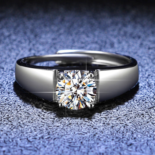 Sier Moissanite Classic Simple Elegant Man's Rings