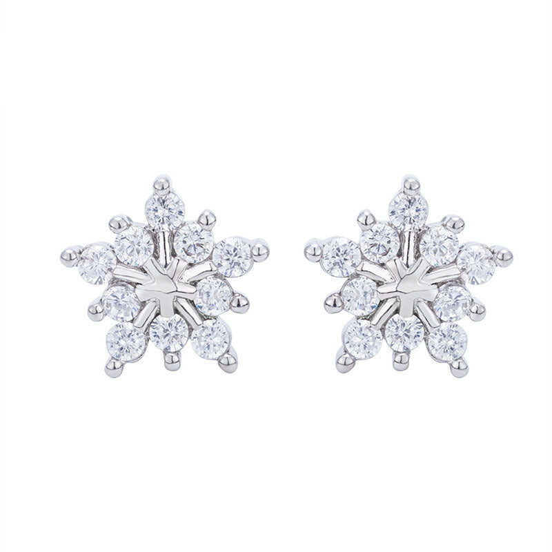 Creative Snowflake Zircon Female Sweet Plum Earrings