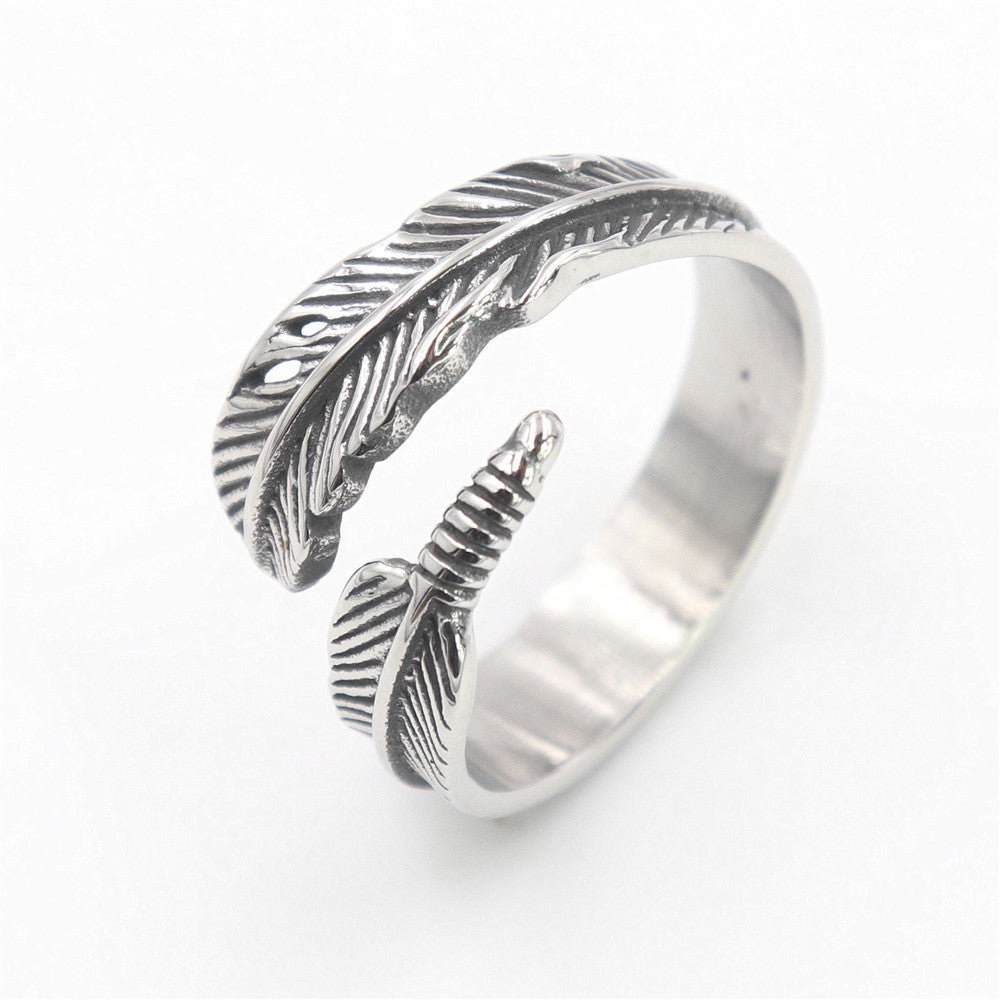 Women's & Men's Vintage Feather Titanium Steel Simple Damaged Rings